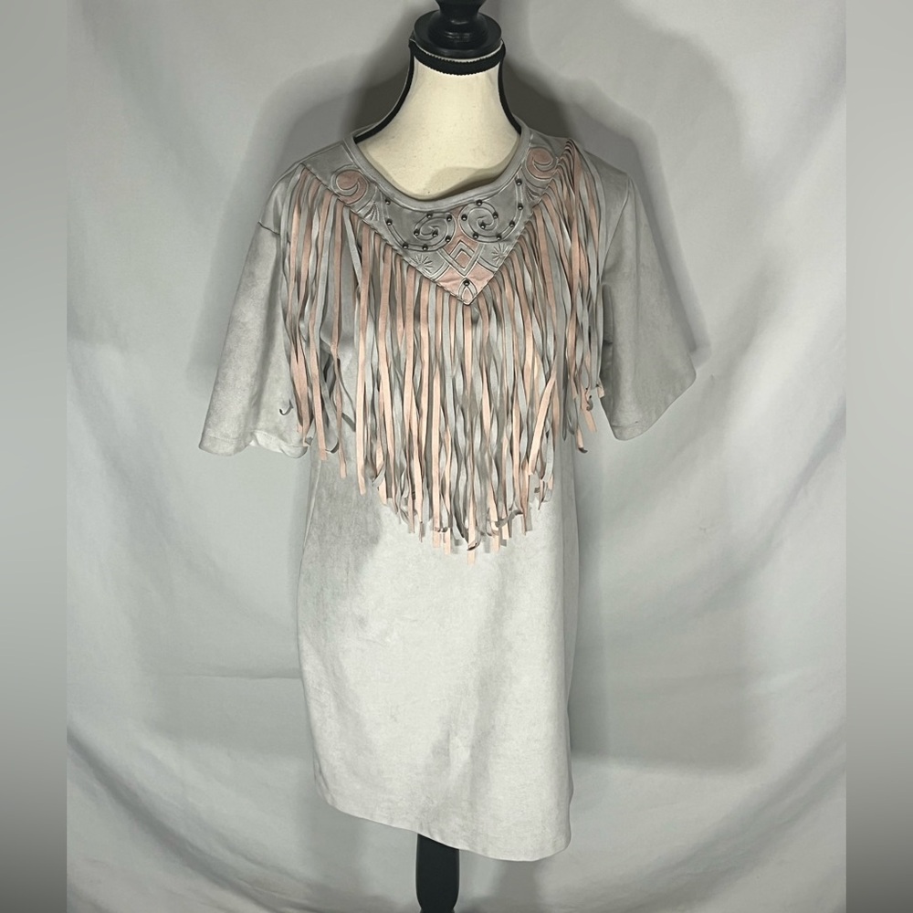 Glamorous Fringe Faux Suede Western Studded Embroidered Tunic Dress Size 10
